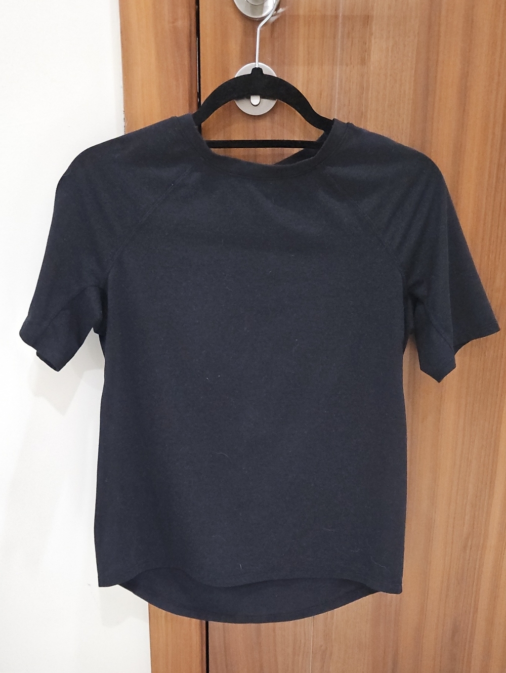 Lole Black Short Sleeve Crew Neck Wool Blend Tee